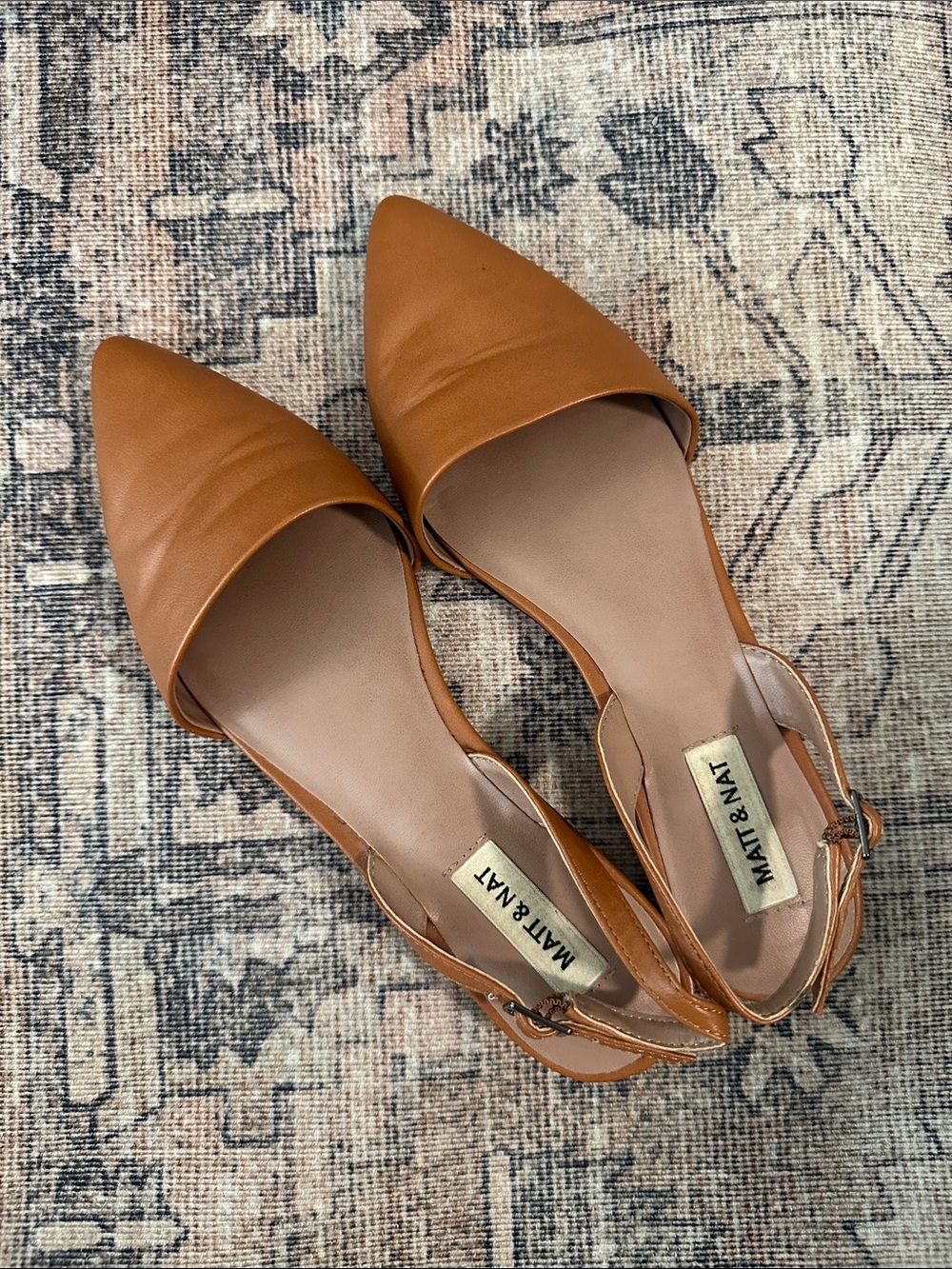Matt & Nat CORY Vegan Pointed-Toe Slingback Flats — Cognac